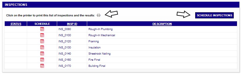 Schedule inspection and find results